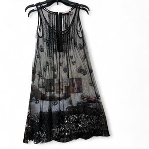 Rebecca Taylor Black Sheer Dress with Bee Detail